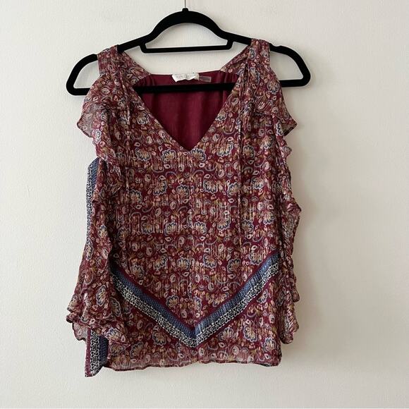 Ramy Brook Silk Printed Ruffle Sleeveless Top - Picture 1 of 6